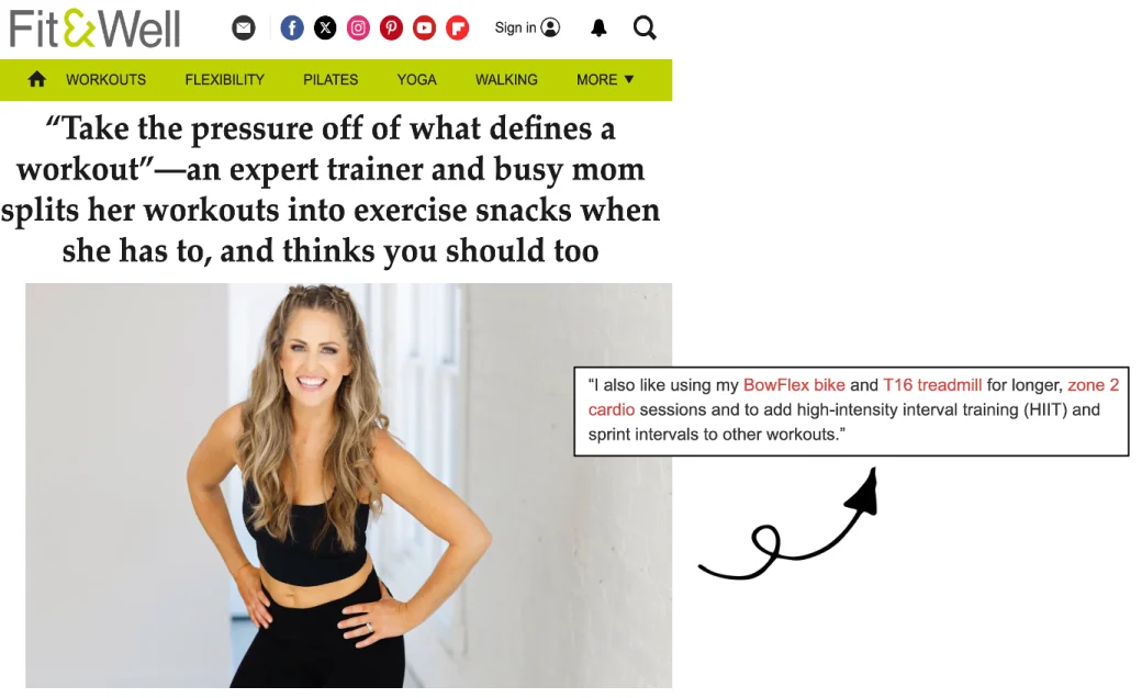 BowFlex affiliate and earned media coverage